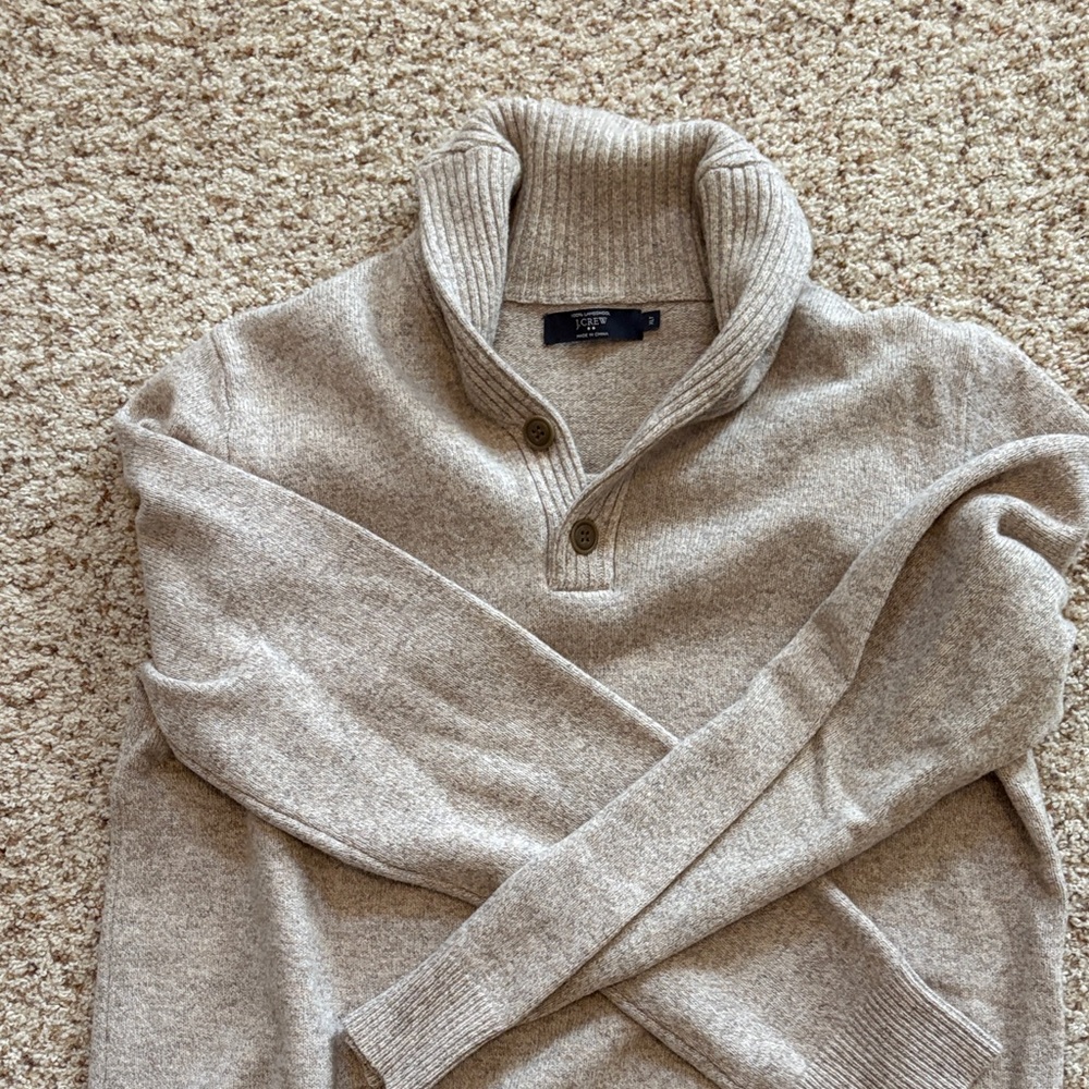 Men's Beige J. CREW Sweater with Button Collar
